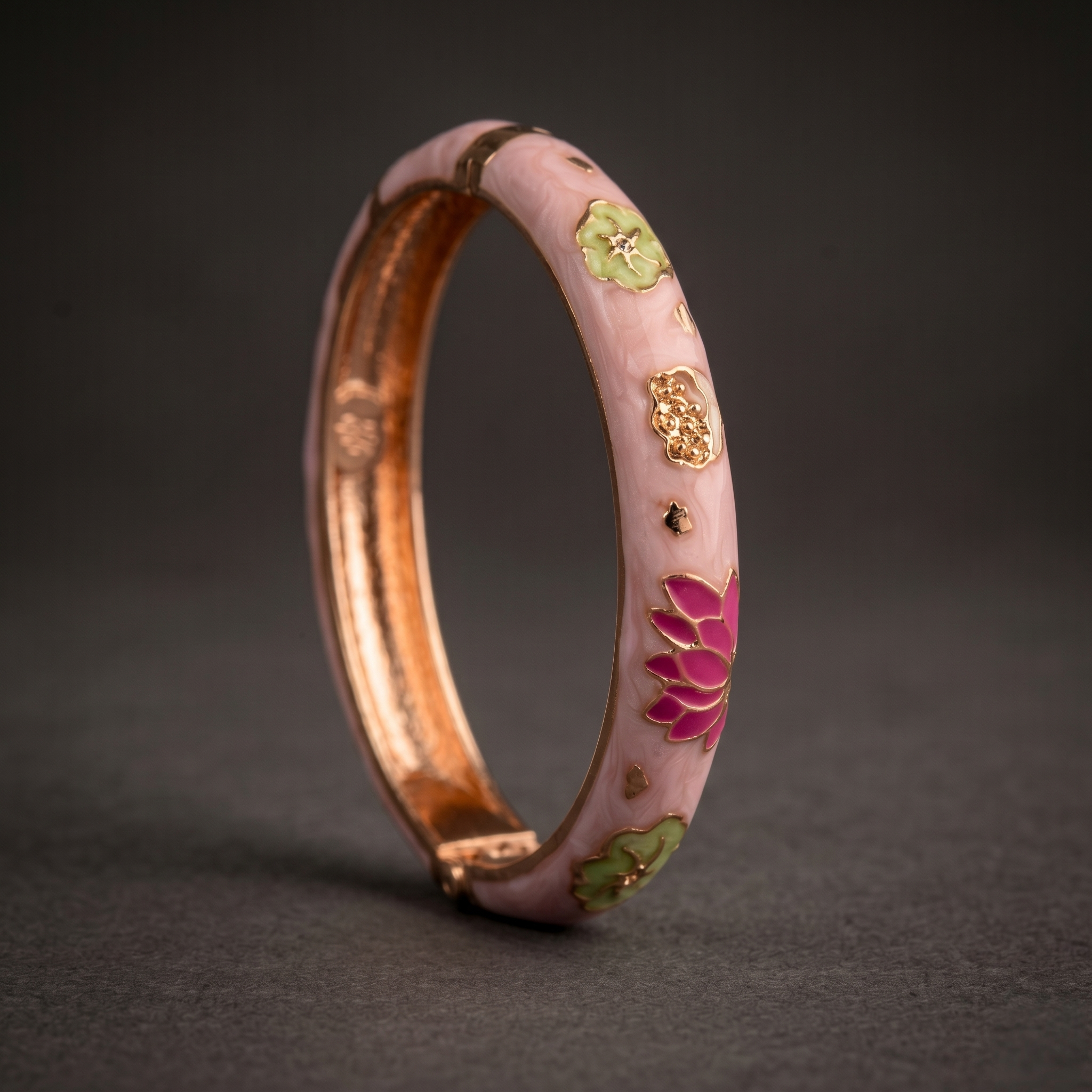Lotus Pattern Enamel/Meenakari Bracelet close-up view - Avalna